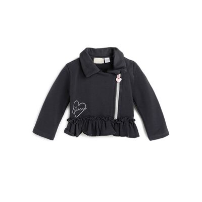Girls Dark Grey Solid Cardigan
